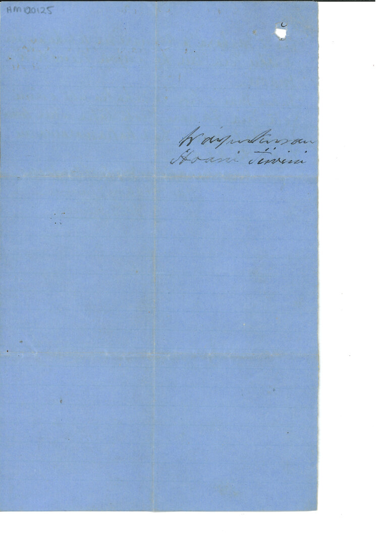 Letter from Hoani Tiwini (John Stevens) to Henare Matua