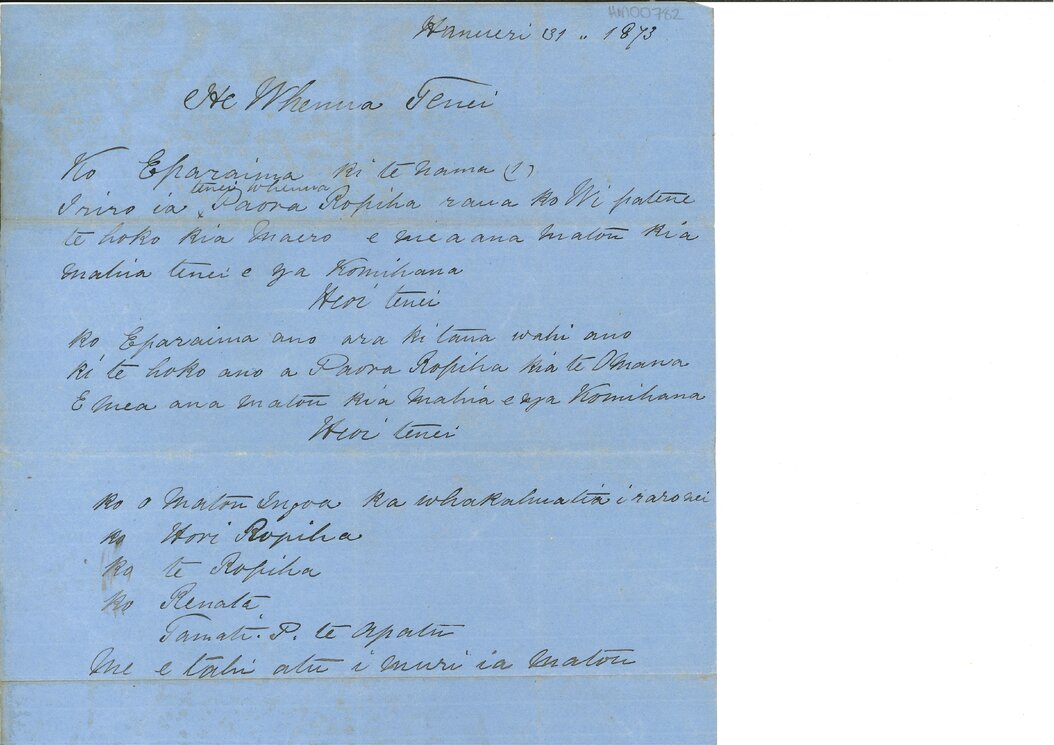 Letter from Hori Te Ropiha and others to unknown