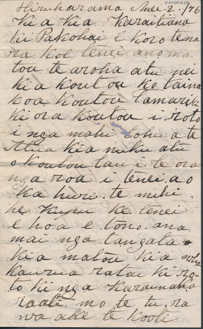 Letter from Hoani Te Wainohu to Karaitiana