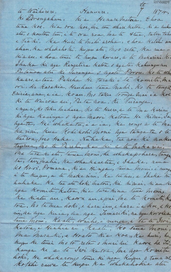 Letter from Paora Te Apatu &amp; others to Henare Matua