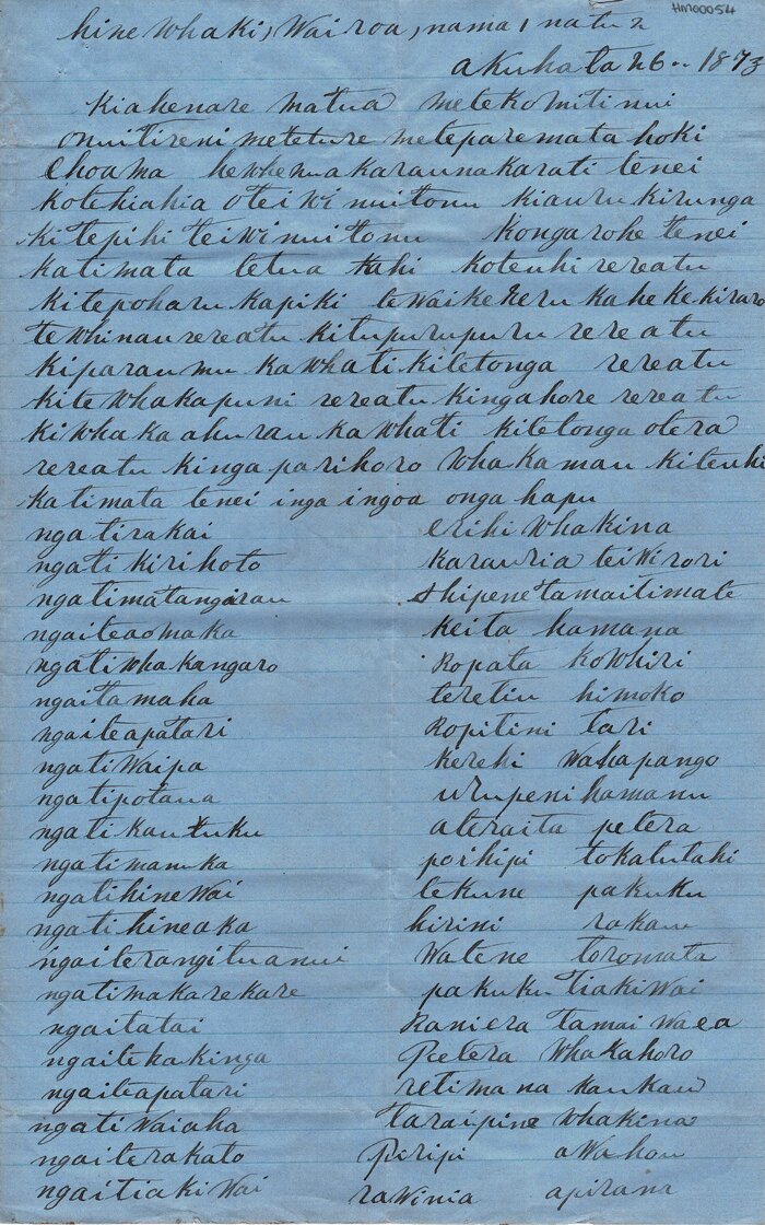 Letter from Nga Hapu o Hinewhaki to Henare Matua and committee