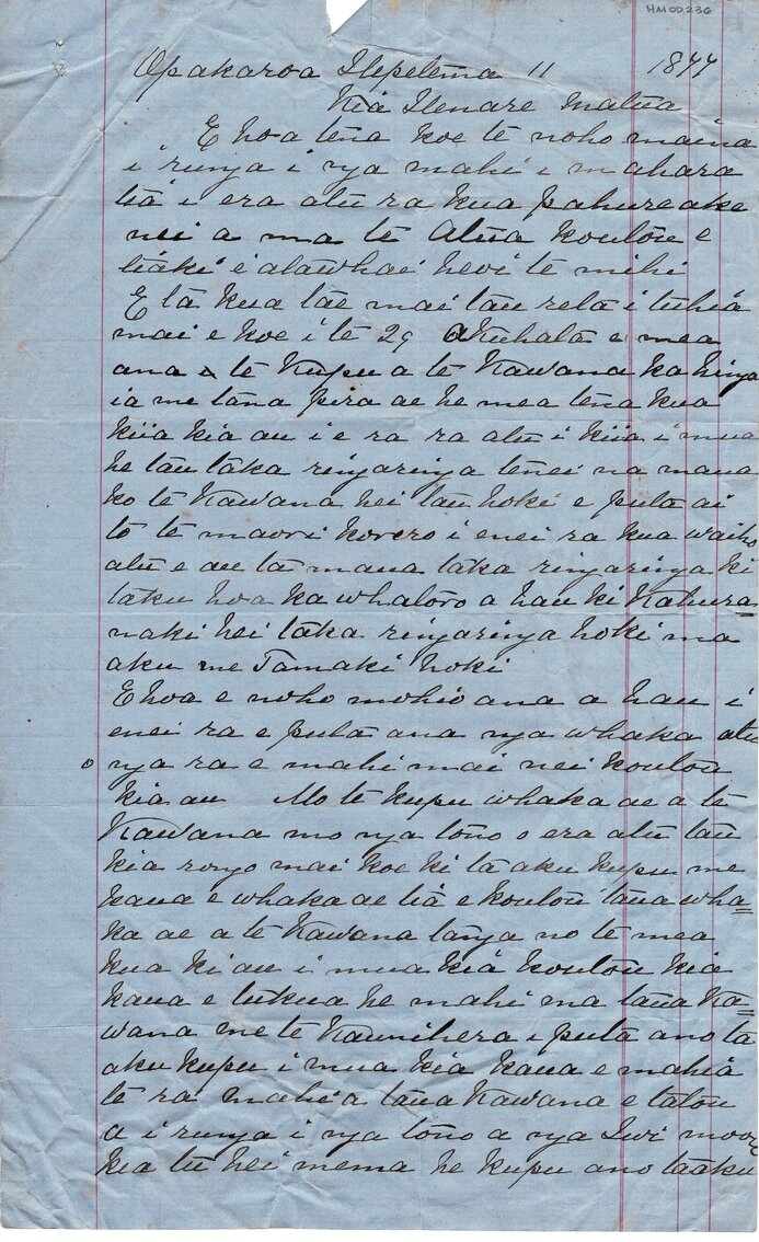 Letter from Apiata Hungahunga to Henare Matua