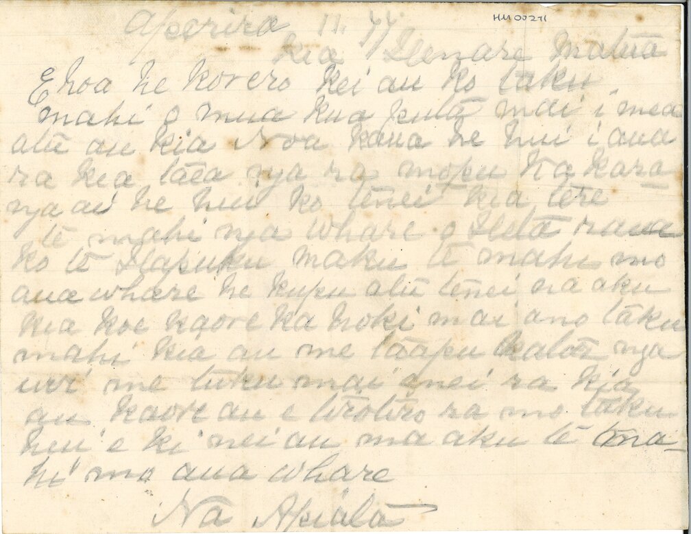 Letter from Apiata to Henare Matua