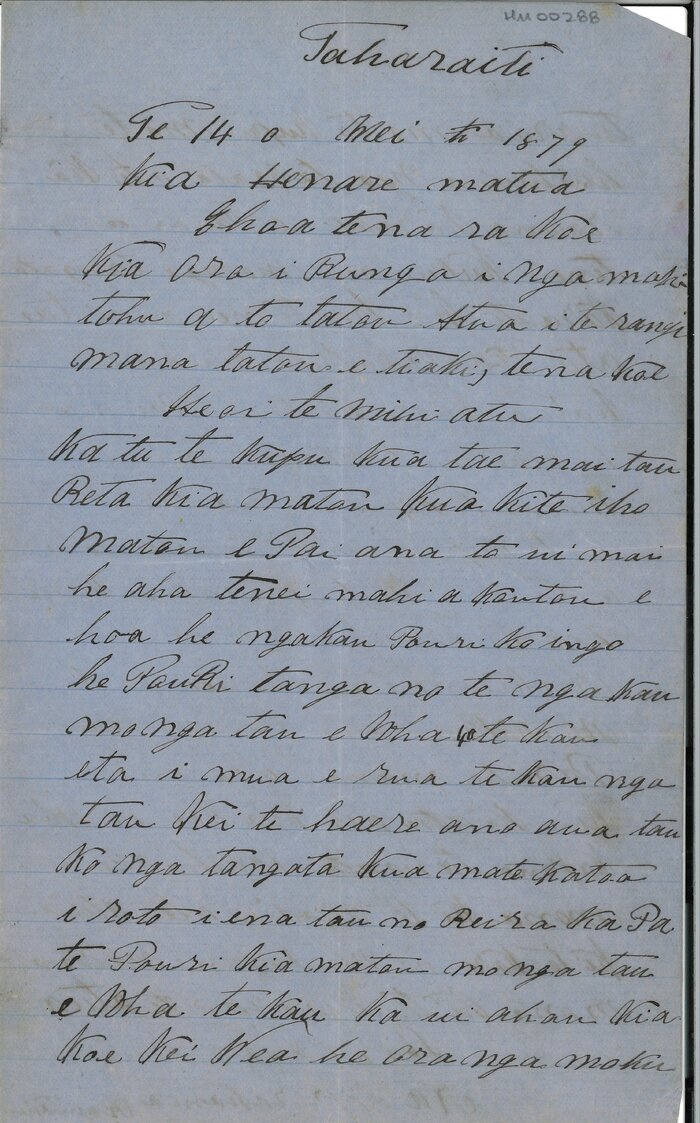 Letter from Aperahama Rautahi to Henare Matua