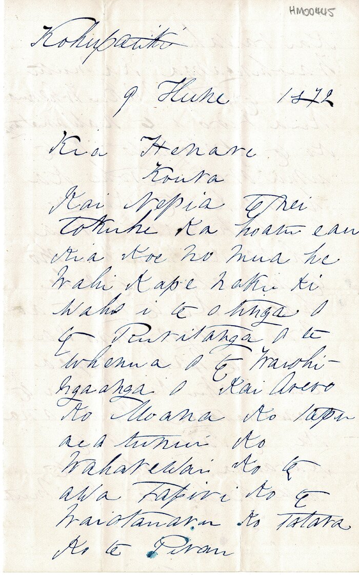 Letter from Te Waka Kaka, Ngarangi Puramua to Henare Koura