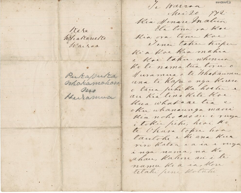 Letter from Kere Whakaneke to Henare Matua &amp; his komiti