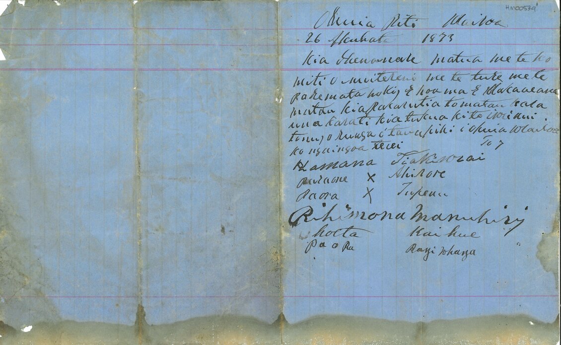 Letter from Hamana Tiakiwai and others of Te Wairoa to Henare Matua