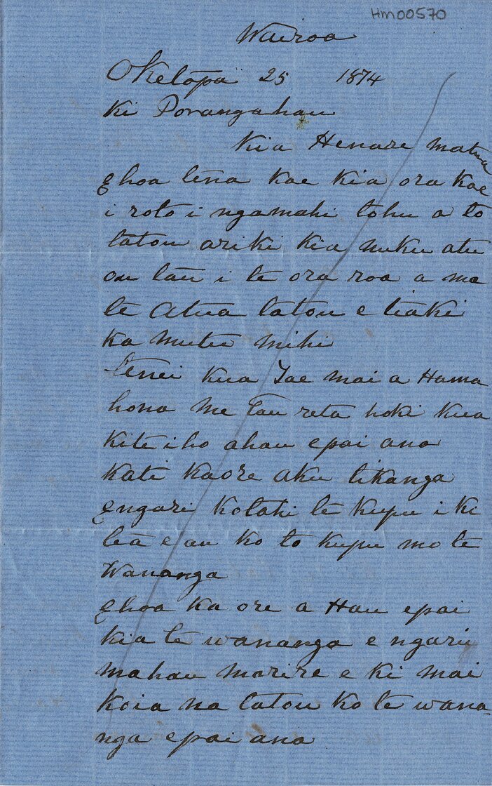 Letter from Paora Te Apatu to Henare Matua