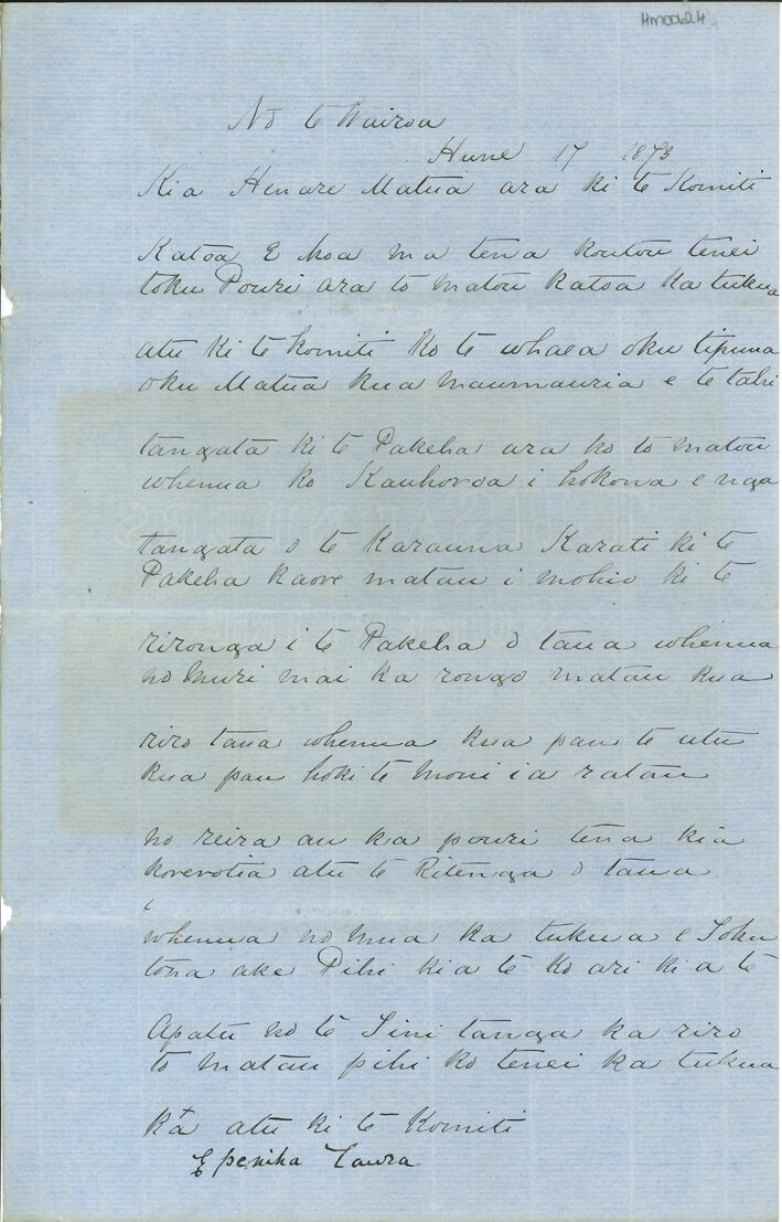 Letter from Epeniha Taura to Henare Matua