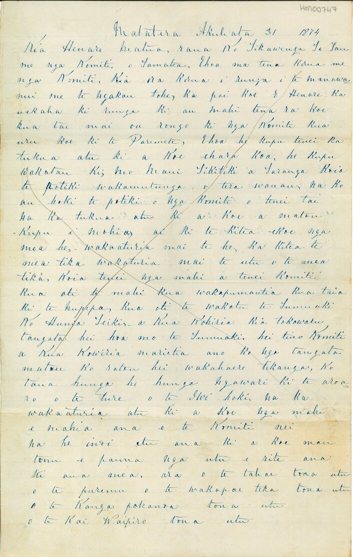 Letter from  to Henare Matua