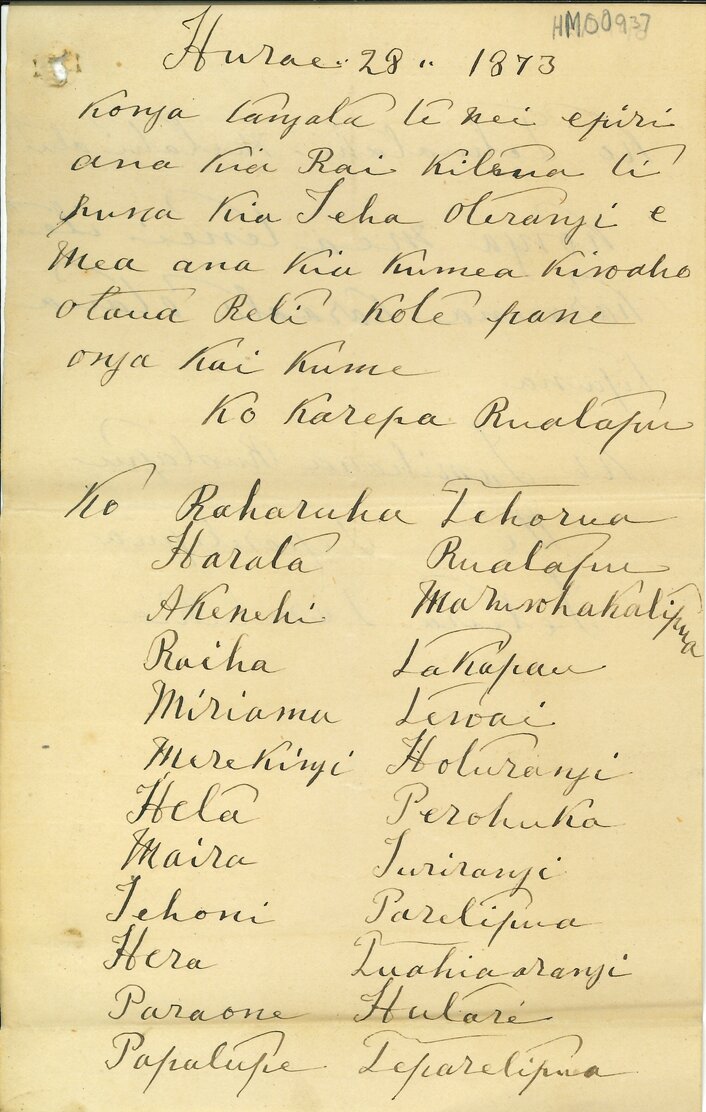 Letter to Henare Matua